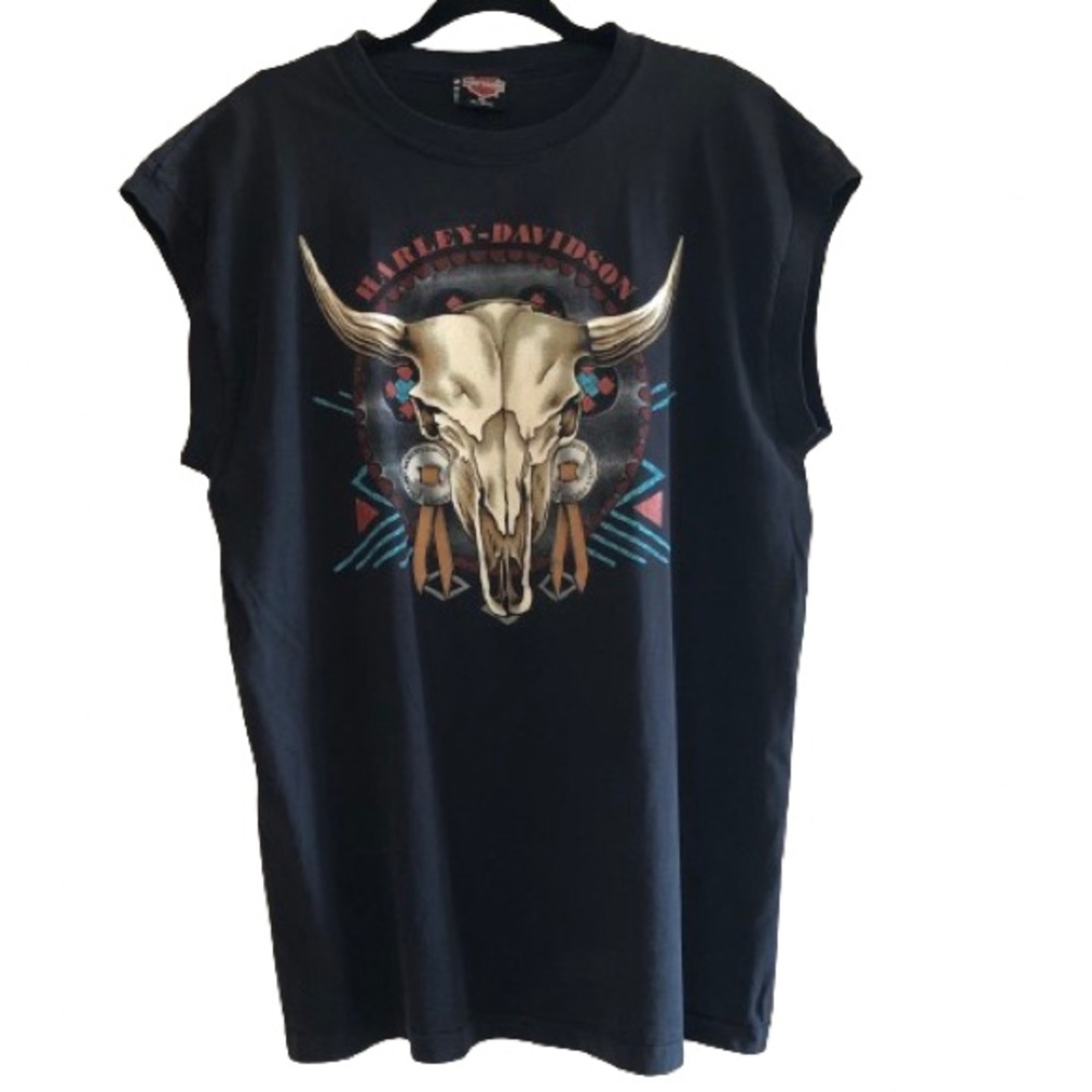 Vintage Harley Davidson Skull Mens Black Sleeveless T-Shirt Jersey Shore SZ XL